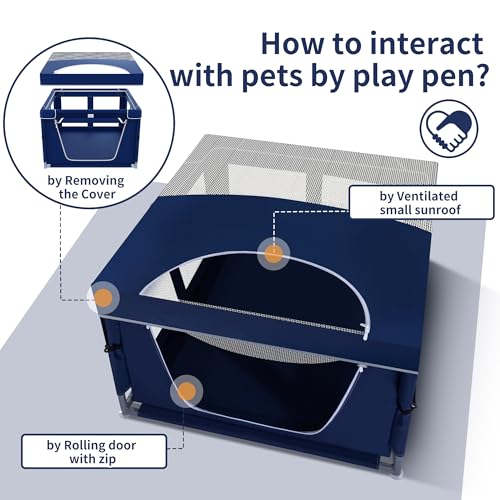 Dog Kitten Playpen with Play Pen Cover for Cat Indoor, 41 x41 x25.5 Puppy Playpen for Small Pet with See-Through Topper Proof Enclosed Door Dog Pen, Sturdy Warm Protable Play Pen for Cat - style: 41'x41'x25.5' with Cover