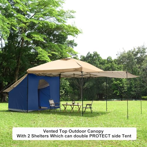 KAMPKEEPER 10x10 Easy Pop Up Canopy Tent with Sidewalls, Instant Outdoor Shade Shelter with Removable 10FT Sun Walls, Quick Setup Waterproof and UV-Resistant for Patio (Khaki, 10x10FT with 2 sidewall) - color: Khaki, size: 10x10ft With 2 Sidewall