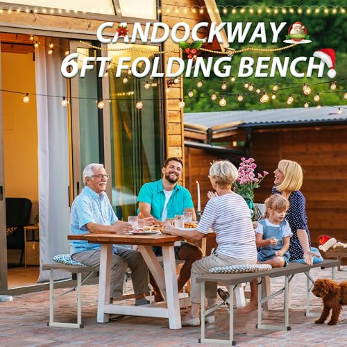 6ft Plastic Folding Bench with Carrying Handle & Lock, Portable Outdoor Bench in Garden Picnic Camping Dining Party Seat, Waterproof Bench for Soccer Activities, Ratten Patterned(2 Pack) - size: 2Pack Ratten