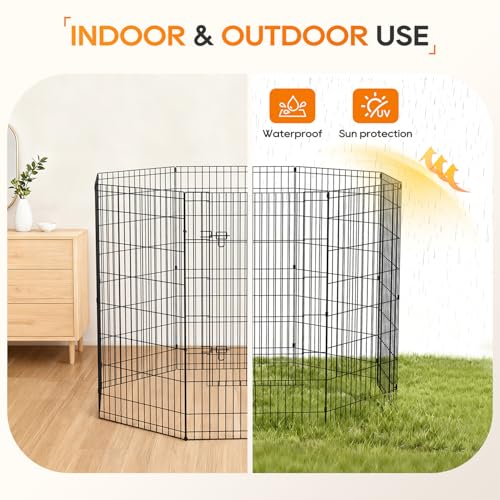 NChanmar Pet Dog Palypen Foldable Portable Metal Dog Fence Pet Exercise Pen Outdoor & Indoor Puppy Palypen Kennel 48 Inch Height 8 Panels w/Door for Camping Yard Lawn and BBQ, Black - size: 48 In