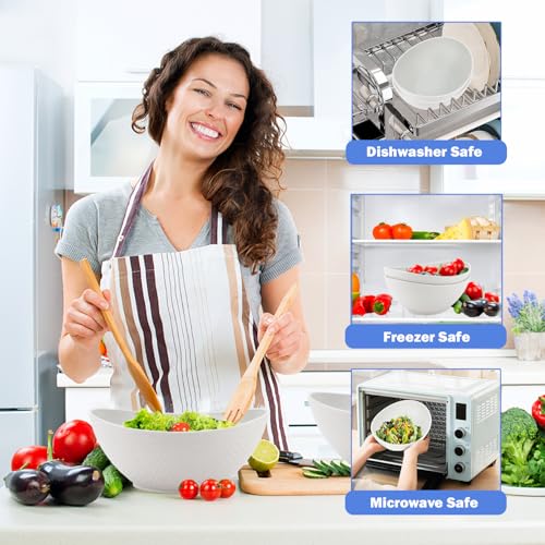 Wrova Wheat Straw Bowls Set of 2 with Textured Pattern,Unbreakable Large Salad Bowls,Plastic Bowls Dishwasher & Microwave,Sturdy and Stackable Kitchen Bowl Sets for Serving,Oatmeal.White - color: White, size: 2 Pack