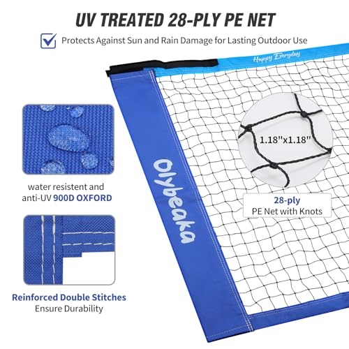 Badminton & Volleyball Combo Set 32 ft with Net, Anti-Sagging Design, 4 Badminton Rackets, 3 Birdies and PU Volleyball for Backyard Lawn Beach - color: Blue