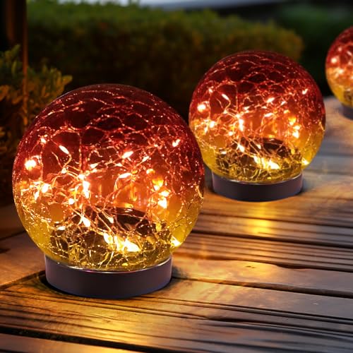 JKIMK Solar Globe Lights Outdoor Waterproof-Solar Balls for Garden-Cracked Glass Ball Lights Outdoor-Solar Orbs for Outside-Decorations for Patio and Yard Lawn Backyard Decor - color: Gradient red, size: 2 Globes
