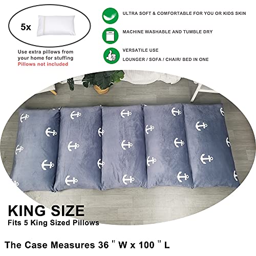 ICOPUCA Floor Lounger Pillow Casing for Boy Girl, Soft Minky Plush, Anchor Print, Cover/Sleeve/Casing Only! Perfect for Reading and Watching TV Cushion - Excellent for Sleepovers, King Size - color: Grey Anchor, size: King (Pack of 1)
