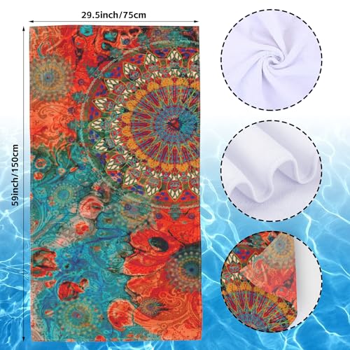 Beach Towel,Vintage Colorful Mandala Dark Eyes Lightweight Compact Sand Free Quick Dry Oversized Pool Swimming Towels for Girls Women Adults,29.5"×59" - color: Vintage Colorful Mandala Dark Eyes