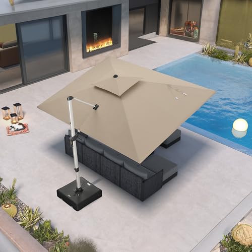 PURPLE LEAF 9' X 12' Cantilever Outdoor Patio Umbrella Large Heavy Duty 360° Rotation Double Top Offset Rectangular Umbrellas for Backyard Deck Pool, Spectrum Sand - color: Spectrum Sand, size: 9' X 12'