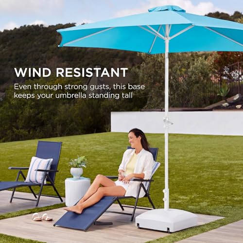Best Choice Products 123lb Capacity Fillable Mobile Umbrella Base Heavy Duty Market Stand for Patio, Deck, Poolside w/ 4 Wheels, 2 Locks, 2 Knobs, Wind-Resistant Design - White - color: White