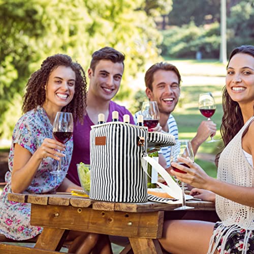 Tirrinia 4 Bottle Leakproof Insulated Wine Carrier Tote Bag - Padded and Portable for Travel, Restaurants, Tastings, Parties - Great Gift for Wine Lovers, Stripe Pattern - color: Blue Stripe, size: 4 Bottle-without front pocket