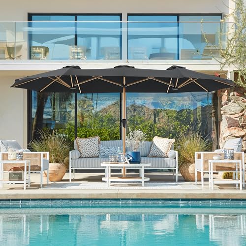 SUPERJARE 13FT Outdoor Umbrella for Patio, Double sided Pool Umbrellas with Fade Resistant Canopy, Large Table Umbrella for Deck, Market, Backyard - Black - color: Black, size: 13FT
