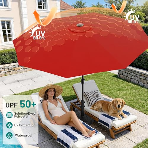AreShark 9 FT Patio Umbrella for Outdoor, Outdoor Table Umbrella with Push Button Tilt and Crank, Outdoor Patio Umbrellas with 8 Sturdy Ribs for Market, Garden, Pool (Red) - color: Red, size: 9ft