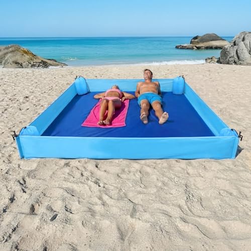 Breling Beach Blanket Waterproof Sandproof 73 x 56 Inch Large Waterproof Beach Blanket Portable Sand Free Picnic Mat with Side Walls 4 Sandbags and Stakes for Family Parks Outdoor Camping Vacation