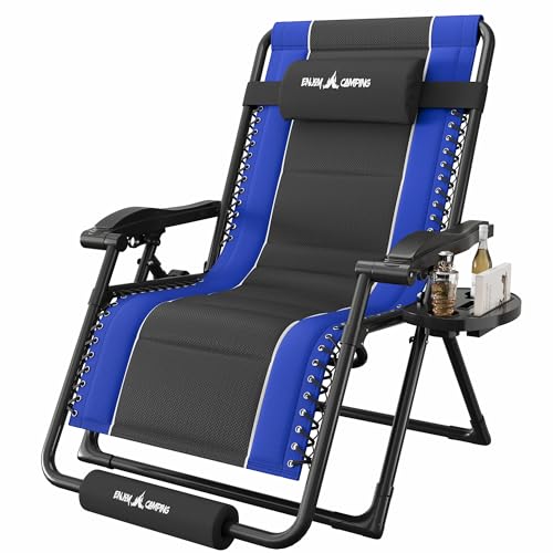 Amopatio Foldable Zero Gravity Chair Oversized Outdoor Reclining Chair 500LB Weight Capacity XXLPatio Recliner with 0-170° Adjustable Backrest Heavy Duty Lounge Chair with Cup Holder,Blue-Black - color: Blue-black, style: 33in-1pc