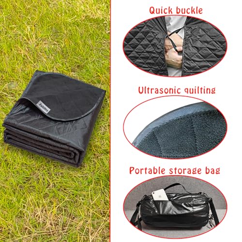 Large Outdoor Waterproof Blanket-Quilted Extra Thick Fleece Windproof Warm Includes Stuff Sack Shoulder Strap Machine Washable,55"x78"-Black - color: Black
