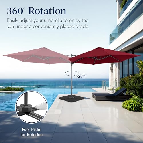 Best Choice Products 10ft Solar LED Offset Cantilever Hanging Market Patio Umbrella, Smooth 360° Rotation, 8 Sturdy Ribs, Easy Adjustment - Burgundy - color: Burgundy, size: Offset w/ 360° Rotation