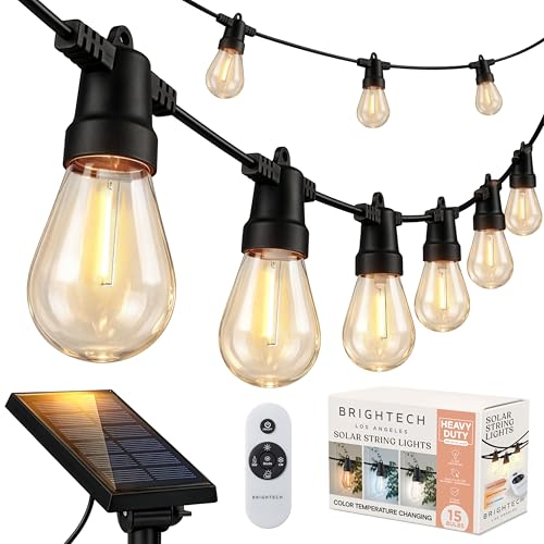 Brightech 48 (42+6) FT Ambience Pro Outdoor Solar String Lights - Bright Remote Control Color Adjustable Solar Light - Commercial Grade, 15 Waterproof LED Bulbs for Patios, Camping, Yard, Outside - color: Super Bright +, size: 48 Feet