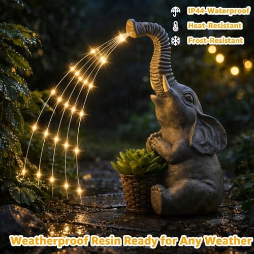 Lyeasw Solar Garden Decor Elephant Statues – Birthday Gifts for Women Mom, Water‑Resistant Watering Elephant Outdoor Decor for Patio, Yard & Porch with Auto On/Off Light, Praying Elephant Ornament - color: Elephant