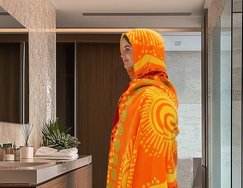 COTTON CRAFT Hooded Beach Towel – Oversized 39 x 68 Towel with Hood for Adults - 100% Cotton Velour Terry Jacquard Towel - Pool Bath Wrap - 450 GSM Soft Absorbent Quick Dry – Sunshine Orange Yellow - color: Sunshine Orange Yellow, size: 1 Pack - 39x68 Hoo