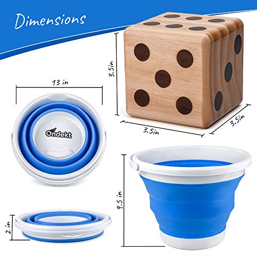 Giant Wooden Yard Dice – Splinter-Free and Crack-Proof Wood – Jumbo Size with Collapsible Bucket - 2 Dry Erase Score Cards - Indoor/Outdoor - Play Many Games – Fun and Engaging Game Time – Ideal Gift