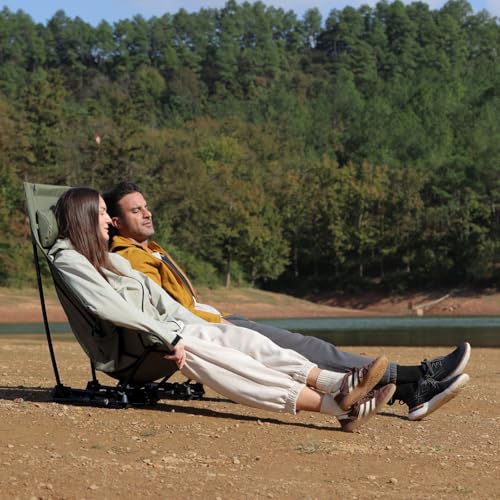 Wildhiker Compact High Back Camping Chair - Foldable with Dual Sitting Modes, Pillow, Arm Pads and Side Pockets - Lightweight Portable Chair for Motorcycle, RV, Festival, Travel - Green - color: Green