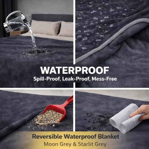 Waterproof Throw Blanket – Leakproof, Spill-Proof Flannel Blanket for Bed, Couch, Kids & Pets Protection, Reversible Water-Proof Design (Moon Grey & Starlit Grey, 40x60”) - color: Moon Grey & Starlit Grey, size: Throw