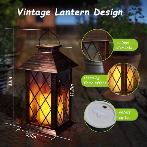 Outdoor Solar Lanterns, Waterproof Hanging Lantern with LED Flickering Flameless Candle, 13'' Bronze Outdoor Solar Powered Lantern Decor for Porch Patio Garden Balcony Pathway, 1 Pack - size: Bronze 1 Pack