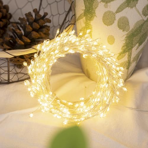 Fairy Lights Plug in, 10FT 100LED Firecracker String Lights Waterproof Silver Wire, for Bedroom/DIY/Party/Garden/Porch/Patio/Backyard/Christmas Tree, with Remote Timer & 8 Modes, Warm White - color: Warm White, size: 10FT