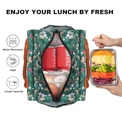 Joymee Lunch Bag Women Insulated Lunch Box Reusable Leakproof Large Spacious Cooler Tote for Women Men Adult with Bottle Holder and Side Pockets for Work Office Travel Picnic -Green Floral - color: 04 Green Floral