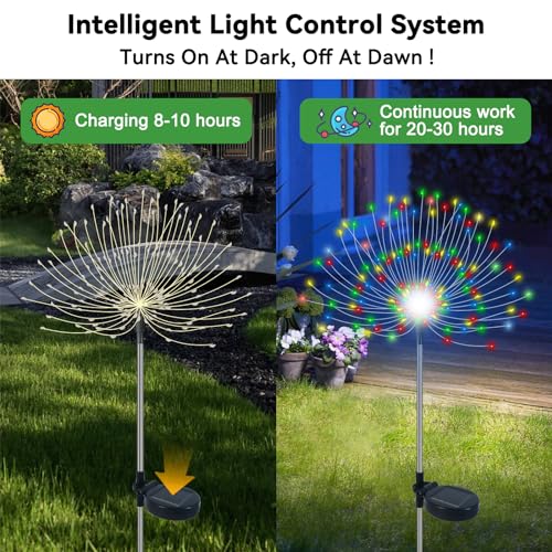 Slyuexu Solar Garden Lights Outdoor Waterproof, 2 Pack 120 LED Solar Firework Lights Decorative Garden Décor Outside for Flowerbed Pathway Party Christmas Decoration, Multicolor - color: Multicolor, size: 2 Pack