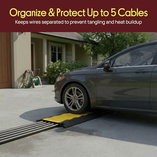 Pyle Durable Cable Ramp Protective Cover - 2,000 lbs Max Heavy Duty Cable & Hose Protector w/ Flip-open Top Cover & 5-Slot Multi-Channel Design - Cable Concealer for Outdoor & Indoor Use-Pyle PCBLCO28