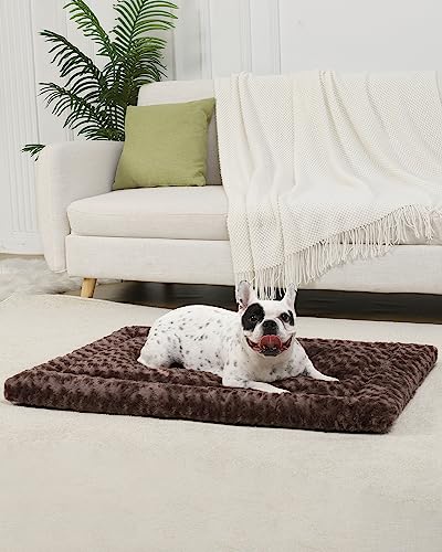 Washable Dog Bed Mat Ultra Soft Dog Crate Pad Comfy Fluffy Pet Kennel Beds Sleeping Mattress for Large Jumbo Medium Small Dogs, 36 x 23 Inch, Brown - color: Brown, size: 36.00" x 23.00" x 1.50"