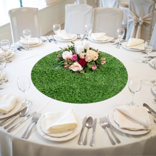 Artificial Grass Mat Round Fake Turf Tiles Realistic Grass Rug for Balcony Patio Outdoor Faux Placemats DIY Crafts and Decorations Textured Grip Backing