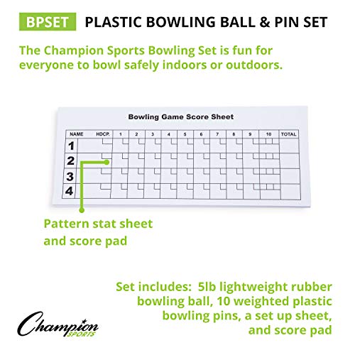 Champion SportsWeighted Foam Bowling Pin Set - color: White, size: 10 Pin Set (With Plastic Ball)