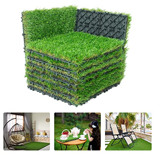 CAPHAUS Artificial Grass Turf Tiles for Patio, Self-Draining Interlocking Fake Faux Grass Pet Turf for Dog Potty Training, Grass Mat Tiles for Outdoor Indoor Flooring Décor, 12” X 12” Set of 9 PCS - size: 9 SQ FT (9 Tiles)