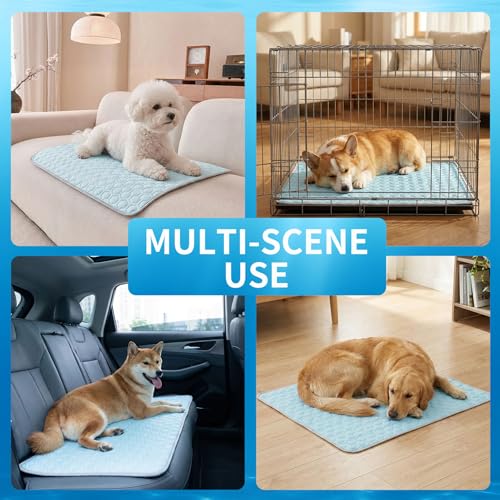 HAOMAIJIA Pet Cooling Mat for Dogs Thick Soft Washable Dog Cooling Mat Indoor Upgrade Waterproof Non-Slip Self Cooling Pad for Dog and Cat (Sky Blue, 26'' x 44'' X-Large) - color: Sky Blue, size: 26'' X 44'' (X-large)