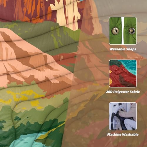 Outdoor Camping Blanket with Sherpa Lining, Extra Warm Thick Camp Blankets and Puffy Ultralight Soft Poncho DWR Camping Quilt for Cold Weather, Adventure, Sleeping, Backpacking 78"x 56" - color: Red Rocks, size: 78 x 56 inches