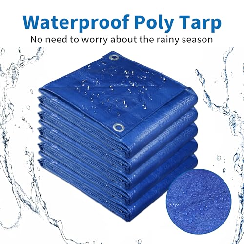 TARPAL 7x14 Feet Blue Tarp Waterproof 5mil Small tarps Multipurpose Protective Cover All Purpose Poly Tarps Cover for Firewood,Camping,Tent,Outdoor Furniture - color: Blue, size: 7x14 Feet-Finished size