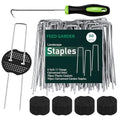 FEED GARDEN 6 Inch 50 Pcs Galvanized Landscape Staples 50 Pcs Gaskets Pick Hook Garden Stakes 11 Gauge Anti-Rust Landscaping Fabric SOD Pins U Shaped Yard Turf Stakes for Weed Barrier Fabric
