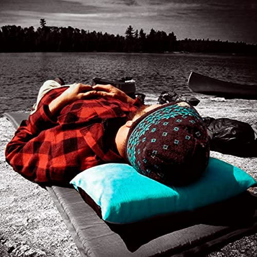 ZOOOBELIVES Down Filled Camping Pillow for Travel, Washable Soft Cover, Small Camp Cushion for Neck & Lumbar Support On-The-Go, Ultralight & Compressible for Hiking Backpacking - AlpliveS2046 - color: Blue Radiance