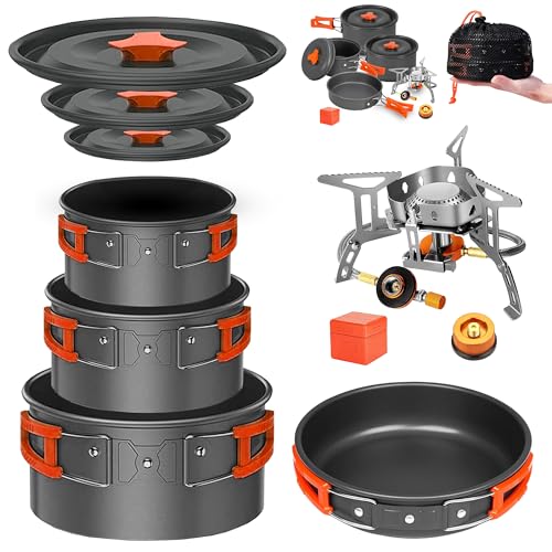 Smokey Camp Camping Cookware Mess Kit Set with Stove - Backpacking Camping Pots and Pans Set, All in One Non-Stick Camping Cooking Set, Portable Stove, Hiking, Picnic, Outdoor & Camping Cookware Set - style: 1.2+2.0+3.3 Liter Pot