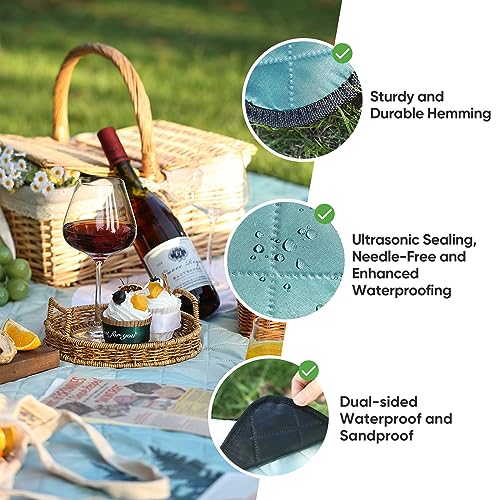 Picnic Blanket Waterproof Extra Large 79”x79” 210D Oxford Outdoor Blanket for Grass Portable Sand Proof Beach Blanket for 6-8 Adults, Morning Forest - color: Morning Forest