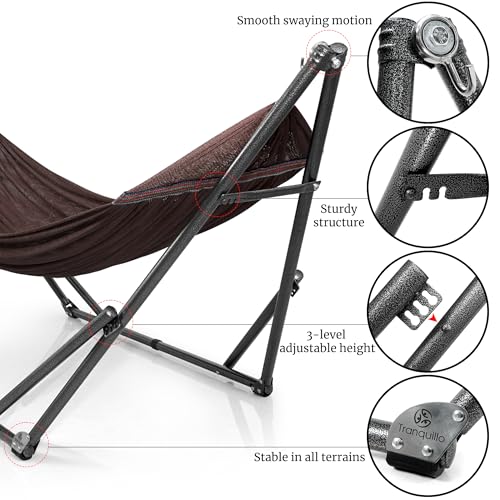 Tranquillo Universal Double Hammock with Stand Included for 2 Persons/Foldable Hammock Stand 600 lbs Capacity Portable Case - Inhouse, Outdoor, Camping, Brown - color: 1. Brown