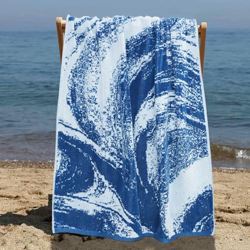COTTON CRAFT Oversized Beach Towels - 2 Pack XXL 35x84 - Summer Wave - The Big Kahuna 7 Foot Extra Large Beach Blanket Towel - Big & Tall - 100% Cotton Jacquard Velour Soft Pool Bath Towel - Blue - color: Surf Blue, size: 2 Pack - 35x84