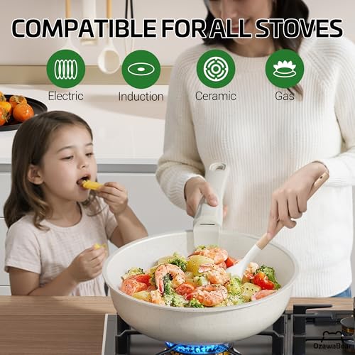 23 Pcs Pots and Pans Set Non Stick, Ceramic Cookware Set Non Toxic with Detachable Handles, Healthy Induction Cookware Oven Safe RV Kitchen Set, PFAS PFOA & PTFE Free, Cream White - size: 23pcs