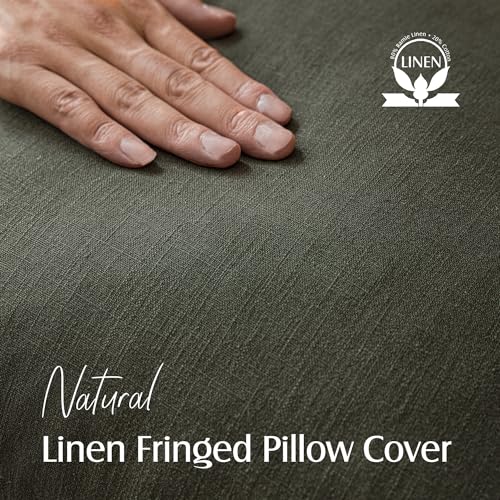 Foindtower Decorative Linen Fringe Throw Pillow Covers Cozy Boho Farmhouse Cushion Cover with Tassels Soft Accent Pillowcase for Chair Sofa Bed Living Room Home Decor, 16×16 Inch, 1PC,Dark Olive Green - color: Rifle Green, size: 16" x 16" (Pack of 1)