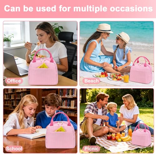 LEDAOU Lunch Box for Women Insulated Lunch Bag Corduroy Lunch Tote Bags Leakproof Cooler Lunch Case for Travel Work Picnic (K-Stripes-Pink) - color: K-Stripes-Pink