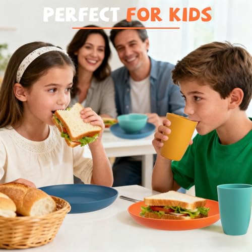 Wheat Straw Dinnerware Sets, 20 PCS Service for 4, Dishwasher & Microwave Safe Kids Plates and Bowls Sets, Unbreakable Lightweight Outdoor Camping Dishes - Multicolor - color: Multicolor, size: 20 PCS