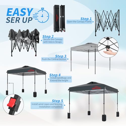 10x10 Pop Up Canopy, Easy Up Canopy Tent, Heavy Duty Tents for Parties, One Person Set Up Event Tent, Grey - color: Gray, size: 10x10