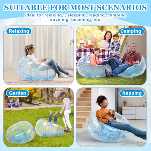 Realspring Inflatable Bean Bag Chair for Adult Bean Bag Sofa Chair Blow up Inflatable Furniture for Outdoor Living Room Bedroom Balcony Travel Party Gift Accessories(Blue Glitter,2 Pcs) - color: Blue Glitter
