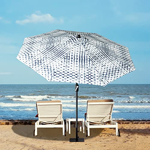 Tempera 9ft Striped Patio Umbrellas Outdoor Table Market Umbrellas with 2-year Nonfading Canopy, 8 Sturdy Ribs, Auto Tilt & Crank, Easy to set - color: Blue White Grid, size: 9 FT