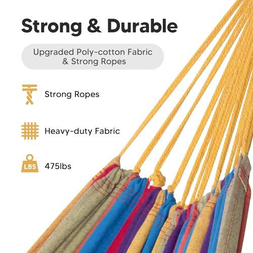 SUNCREAT Outdoor Double Hammock, Portable Tree Colorful Hammock, Colorful Stripes - color: Rainbow Stripes, size: X-Large